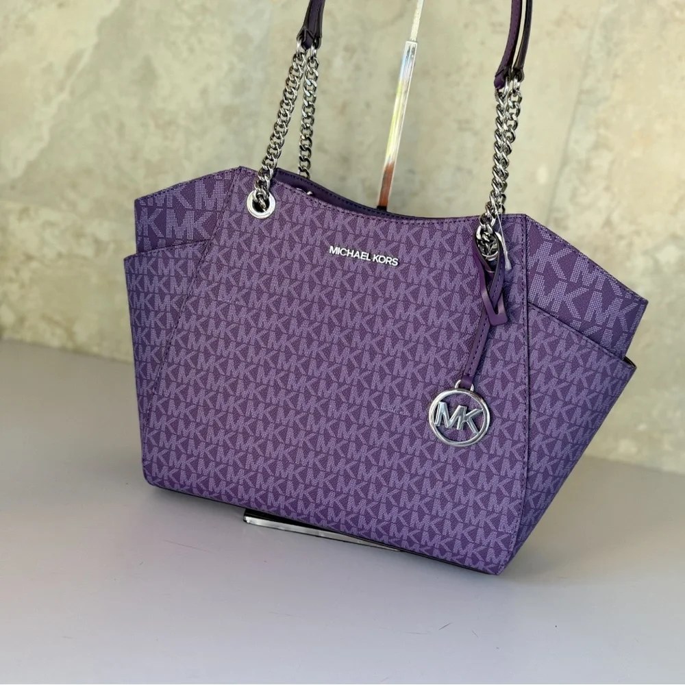 Michael Kors Jet Set Travel LG Shoulder Chain Tote Bag MK Dark Purple - Picture 14 of 14